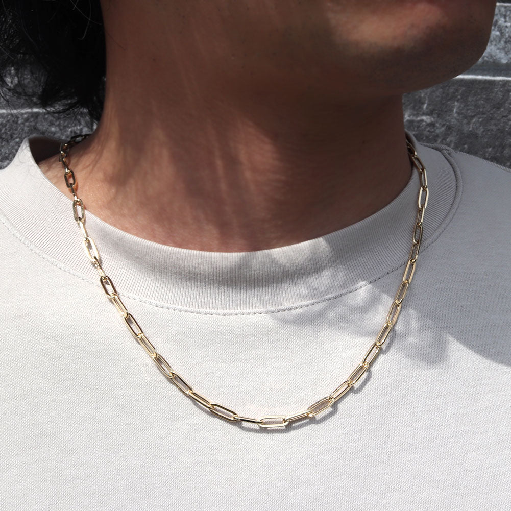 K18YG チェーン ネックレス ペーパークリップ メンズ 中空ネックレス 人気 おすすめ 18金 ゴールド チェーンのみ シンプル メンズジュエリー (品番 p-c-h-105-k18-m)