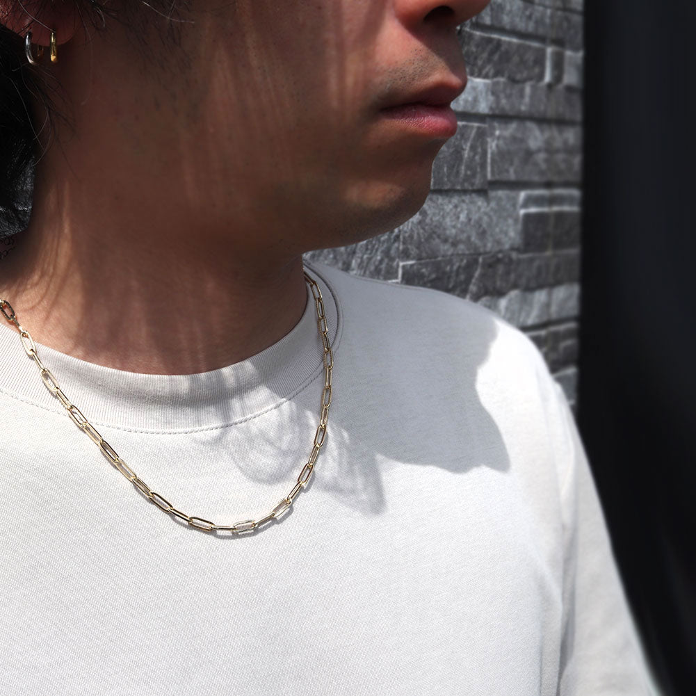 K18YG チェーン ネックレス ペーパークリップ メンズ 中空ネックレス 人気 おすすめ 18金 ゴールド チェーンのみ シンプル メンズジュエリー (品番 p-c-h-105-k18-m)