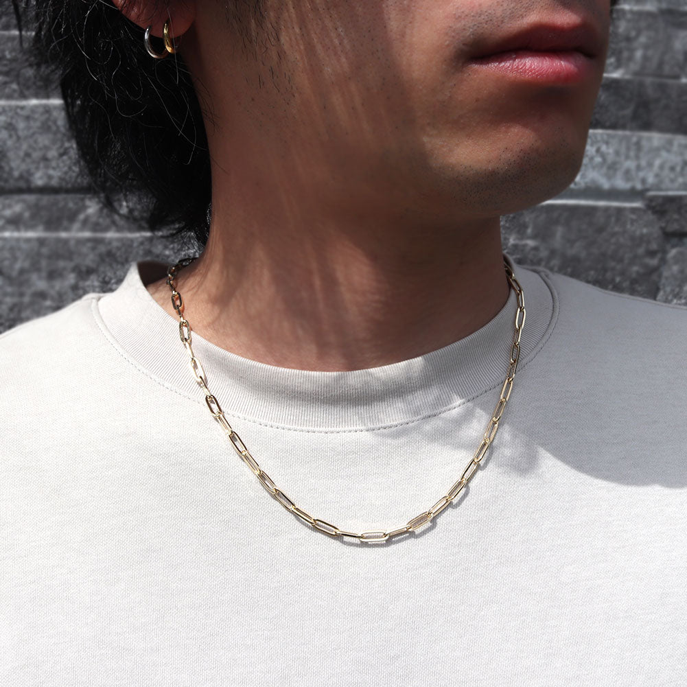 K18YG チェーン ネックレス ペーパークリップ メンズ 中空ネックレス 人気 おすすめ 18金 ゴールド チェーンのみ シンプル メンズジュエリー (品番 p-c-h-105-k18-m)