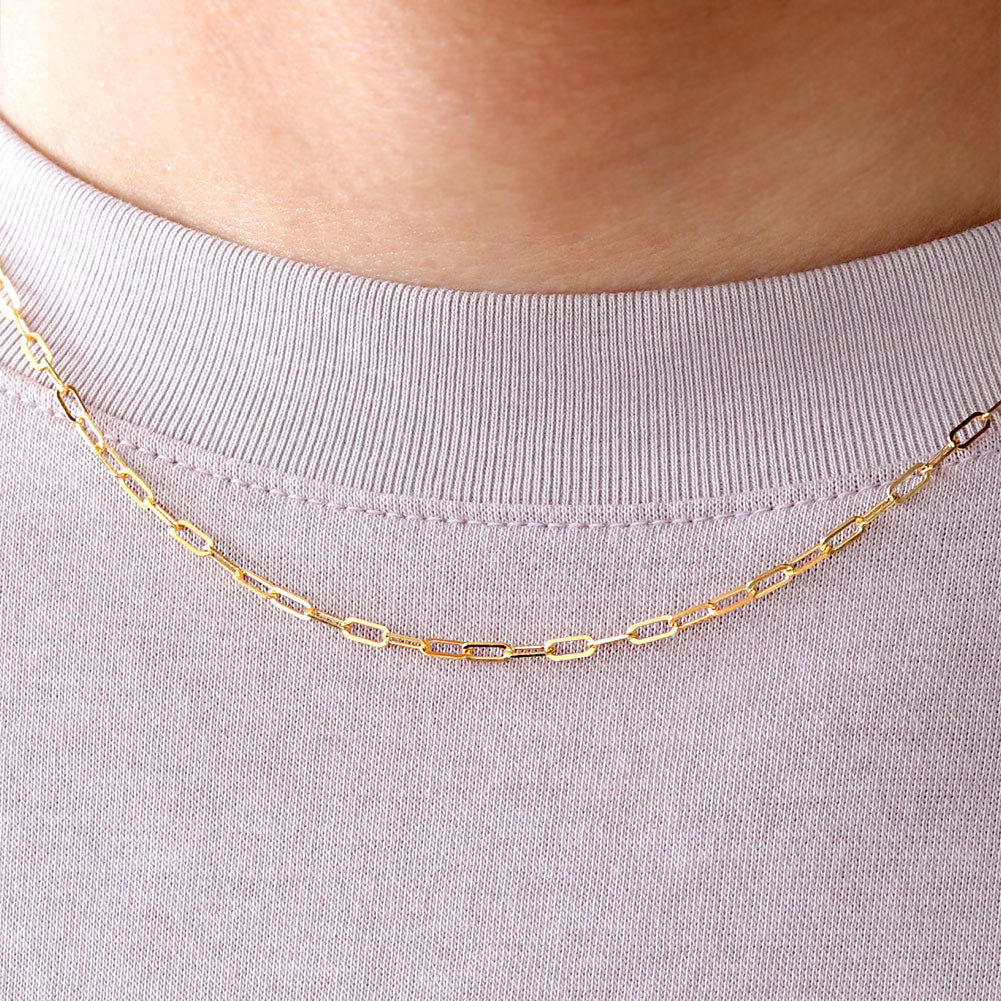 純金 ネックレス ペーパークリップ チェーン 24k メンズ K24 イエローゴールド 24金 幅2.2mm ユニセックス K18YG メンズネックレス (品番 p-c-n-k24-m)