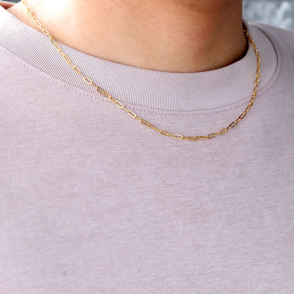 純金 ネックレス ペーパークリップ チェーン 24k メンズ K24 イエローゴールド 24金 幅2.2mm ユニセックス K18YG メンズネックレス (品番 p-c-n-k24-m)