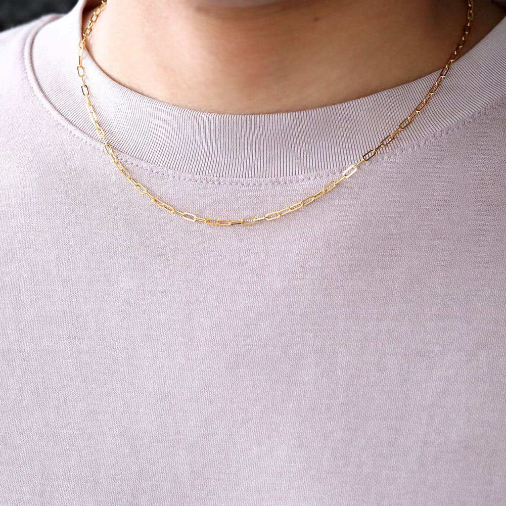 純金 ネックレス ペーパークリップ チェーン 24k メンズ K24 イエローゴールド 24金 幅2.2mm ユニセックス K18YG メンズネックレス (品番 p-c-n-k24-m)