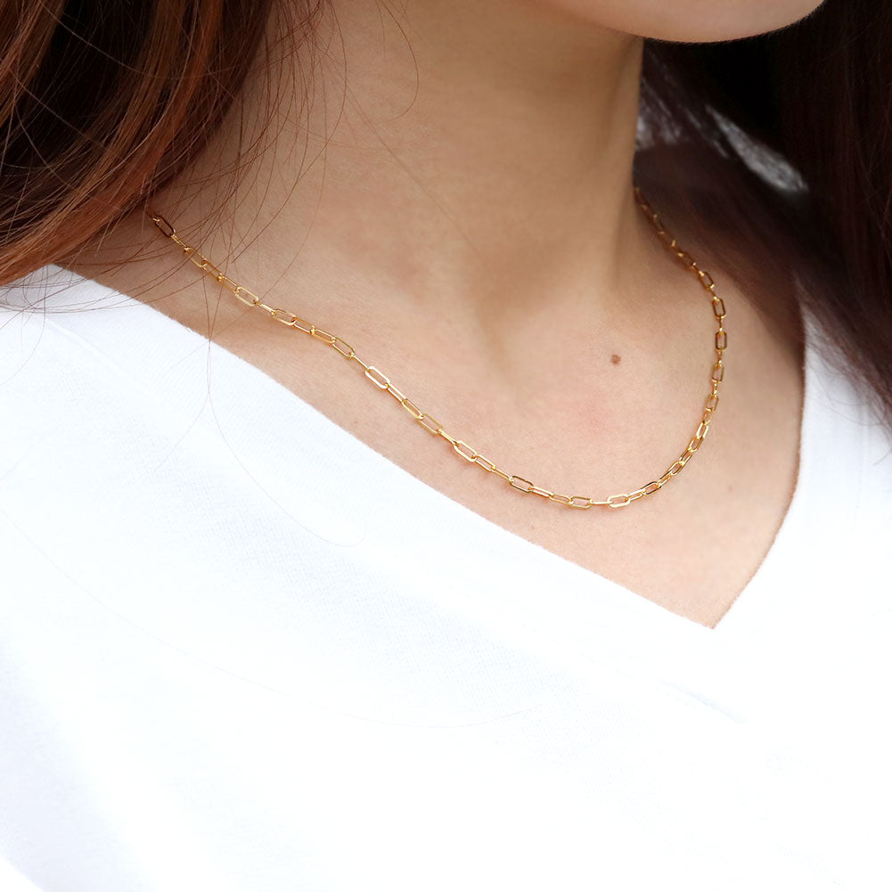 純金 ネックレス ペーパークリップ チェーン 24k レディース K24 イエローゴールド 24金 幅2.2mm ユニセックス K18YG レディースネックレス (品番 p-c-n-k24-l)