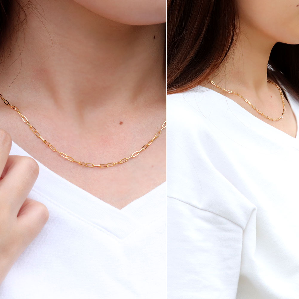 純金 ネックレス ペーパークリップ チェーン 24k メンズ K24 イエローゴールド 24金 幅2.2mm ユニセックス K18YG メンズネックレス (品番 p-c-n-k24-m)