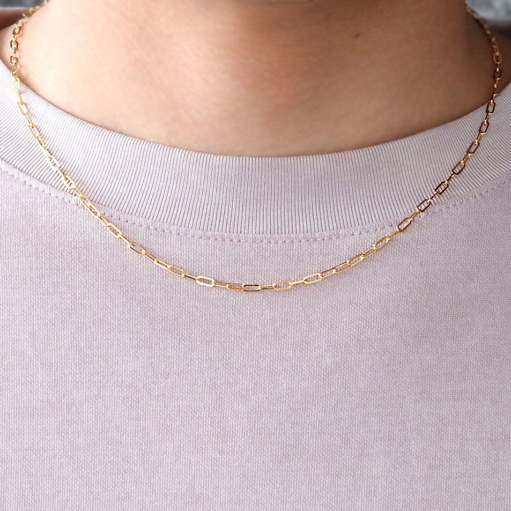 純金 ネックレス ペーパークリップ チェーン 24k メンズ K24 イエローゴールド 24金 幅2.2mm ユニセックス K18YG メンズネックレス (品番 p-c-n-k24-m)