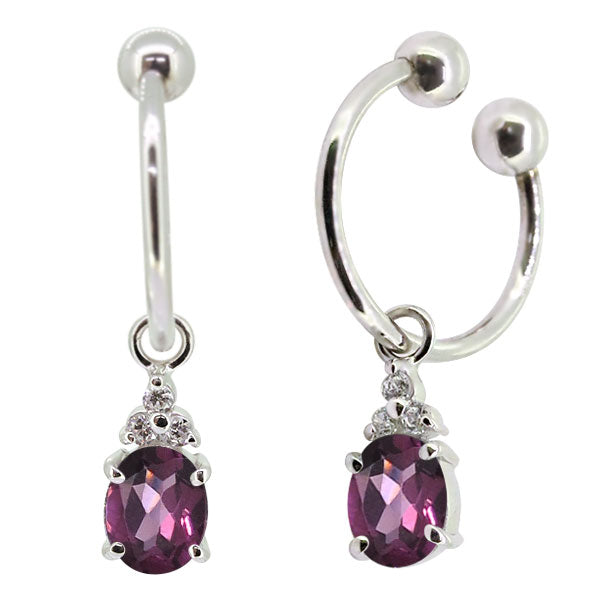 揺れる オーバル 大粒 フープイヤリング レディース イヤーカフ 選べる誕生石 天然石 k10 k18 pt900 ノンホールピアス 両耳用 (品番 me-0017)