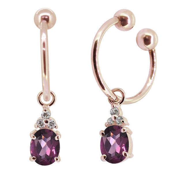 揺れる オーバル 大粒 フープイヤリング レディース イヤーカフ 選べる誕生石 天然石 k10 k18 pt900 ノンホールピアス 両耳用 (品番 me-0017)