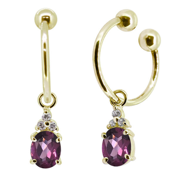 揺れる オーバル 大粒 フープイヤリング レディース イヤーカフ 選べる誕生石 天然石 k10 k18 pt900 ノンホールピアス 両耳用 (品番 me-0017)