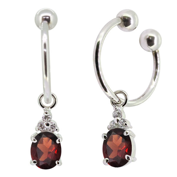 揺れる オーバル 大粒 フープイヤリング レディース イヤーカフ 選べる誕生石 天然石 k10 k18 pt900 ノンホールピアス 両耳用 (品番 me-0017)