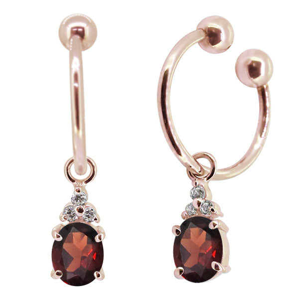 揺れる オーバル 大粒 フープイヤリング レディース イヤーカフ 選べる誕生石 天然石 k10 k18 pt900 ノンホールピアス 両耳用 (品番 me-0017)