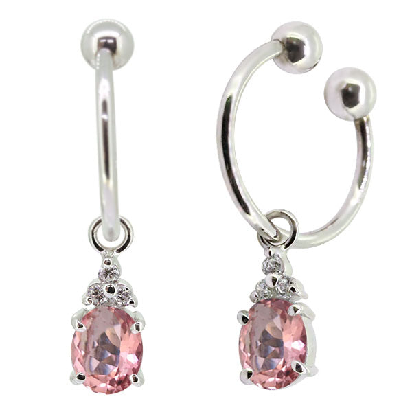 揺れる オーバル 大粒 フープイヤリング レディース イヤーカフ 選べる誕生石 天然石 k10 k18 pt900 ノンホールピアス 両耳用 (品番 me-0017)