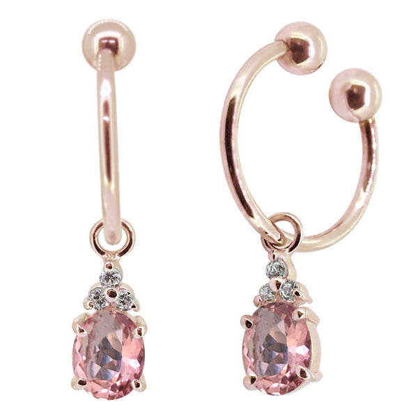 揺れる オーバル 大粒 フープイヤリング レディース イヤーカフ 選べる誕生石 天然石 k10 k18 pt900 ノンホールピアス 両耳用 (品番 me-0017)