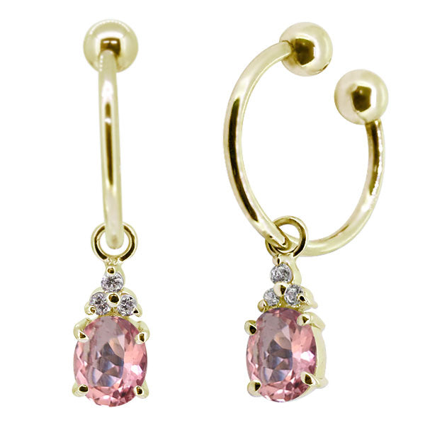 揺れる オーバル 大粒 フープイヤリング レディース イヤーカフ 選べる誕生石 天然石 k10 k18 pt900 ノンホールピアス 両耳用 (品番 me-0017)