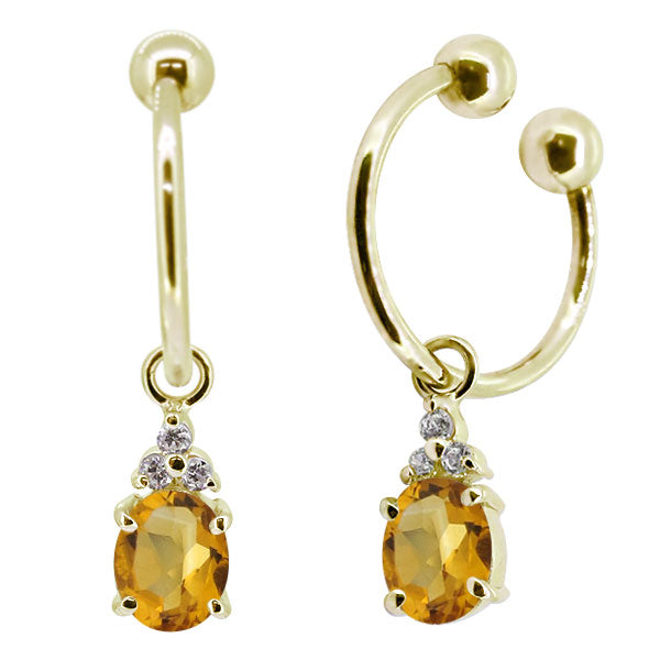 揺れる オーバル 大粒 フープイヤリング レディース イヤーカフ 選べる誕生石 天然石 k10 k18 pt900 ノンホールピアス 両耳用 (品番 me-0017)