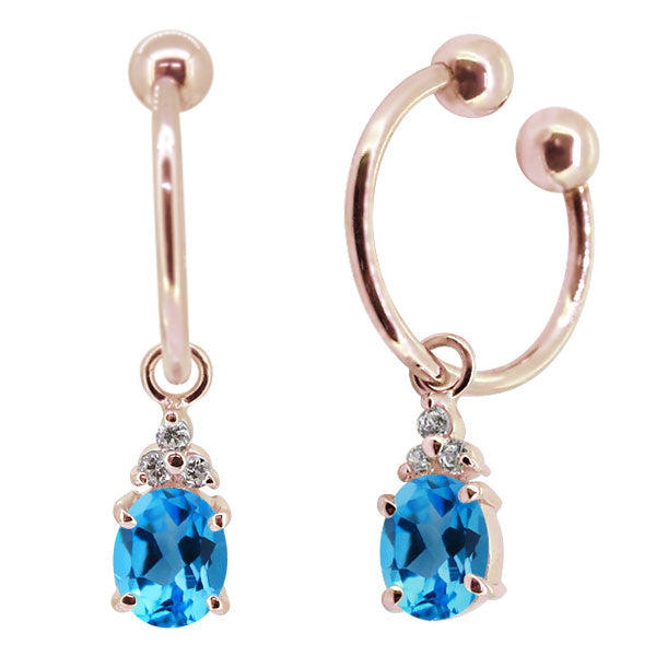 揺れる オーバル 大粒 フープイヤリング レディース イヤーカフ 選べる誕生石 天然石 k10 k18 pt900 ノンホールピアス 両耳用 (品番 me-0017)