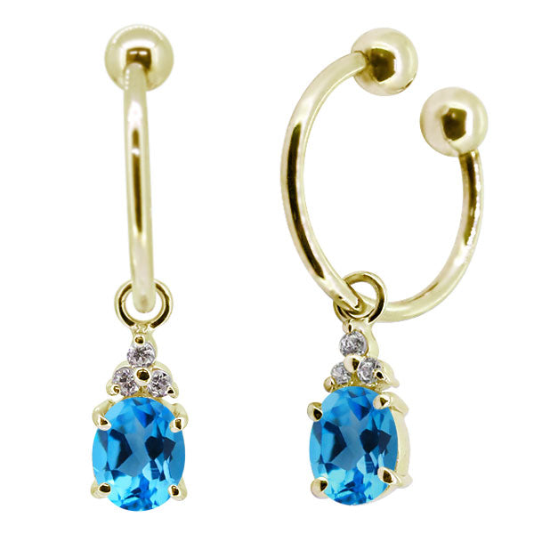 揺れる オーバル 大粒 フープイヤリング レディース イヤーカフ 選べる誕生石 天然石 k10 k18 pt900 ノンホールピアス 両耳用 (品番 me-0017)