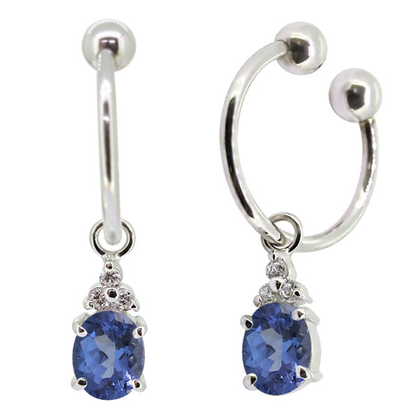 揺れる オーバル 大粒 フープイヤリング レディース イヤーカフ 選べる誕生石 天然石 k10 k18 pt900 ノンホールピアス 両耳用 (品番 me-0017)