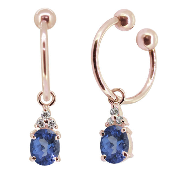 揺れる オーバル 大粒 フープイヤリング レディース イヤーカフ 選べる誕生石 天然石 k10 k18 pt900 ノンホールピアス 両耳用 (品番 me-0017)