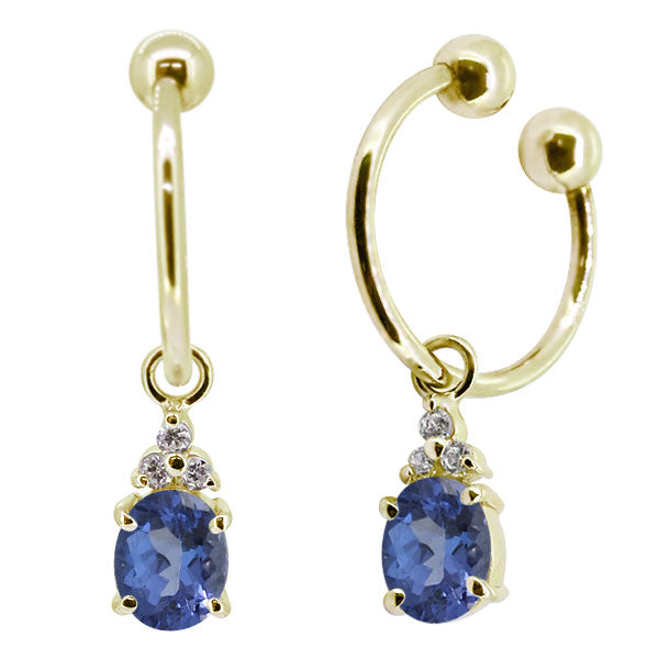 揺れる オーバル 大粒 フープイヤリング レディース イヤーカフ 選べる誕生石 天然石 k10 k18 pt900 ノンホールピアス 両耳用 (品番 me-0017)