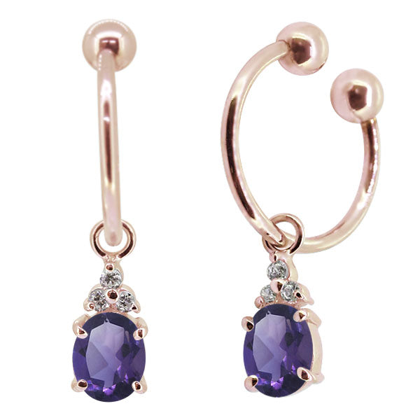 揺れる オーバル 大粒 フープイヤリング レディース イヤーカフ 選べる誕生石 天然石 k10 k18 pt900 ノンホールピアス 両耳用 (品番 me-0017)