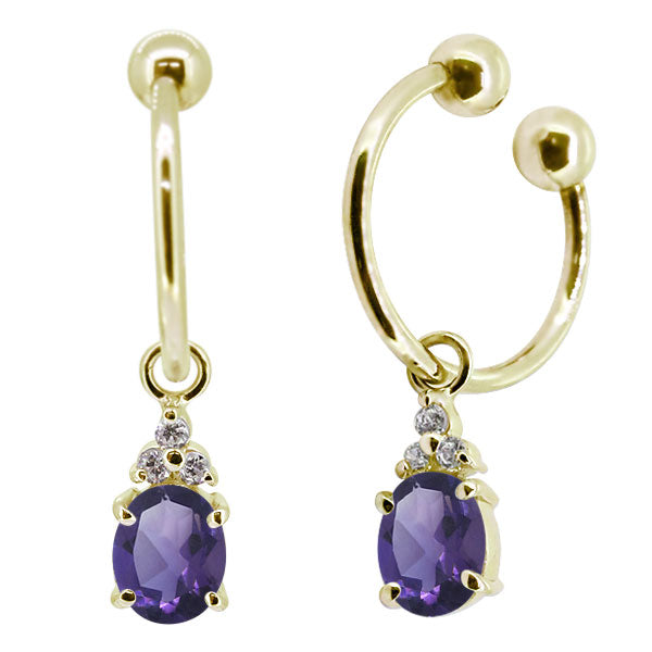 揺れる オーバル 大粒 フープイヤリング レディース イヤーカフ 選べる誕生石 天然石 k10 k18 pt900 ノンホールピアス 両耳用 (品番 me-0017)