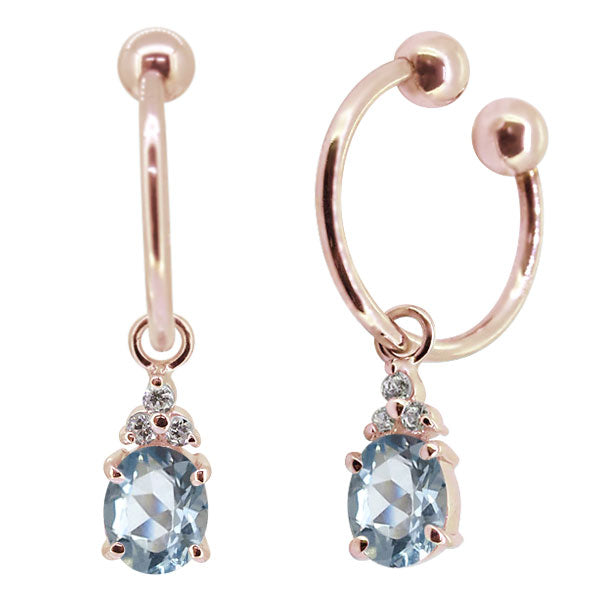 揺れる オーバル 大粒 フープイヤリング レディース イヤーカフ 選べる誕生石 天然石 k10 k18 pt900 ノンホールピアス 両耳用 (品番 me-0017)