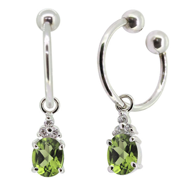 揺れる オーバル 大粒 フープイヤリング レディース イヤーカフ 選べる誕生石 天然石 k10 k18 pt900 ノンホールピアス 両耳用 (品番 me-0017)