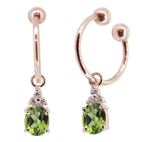 揺れる オーバル 大粒 フープイヤリング レディース イヤーカフ 選べる誕生石 天然石 k10 k18 pt900 ノンホールピアス 両耳用 (品番 me-0017)