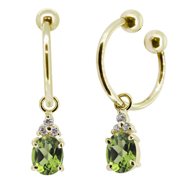 揺れる オーバル 大粒 フープイヤリング レディース イヤーカフ 選べる誕生石 天然石 k10 k18 pt900 ノンホールピアス 両耳用 (品番 me-0017)