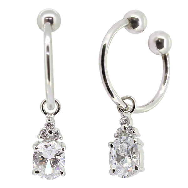 揺れる オーバル 大粒 フープイヤリング レディース イヤーカフ 選べる誕生石 天然石 k10 k18 pt900 ノンホールピアス 両耳用 (品番 me-0017)