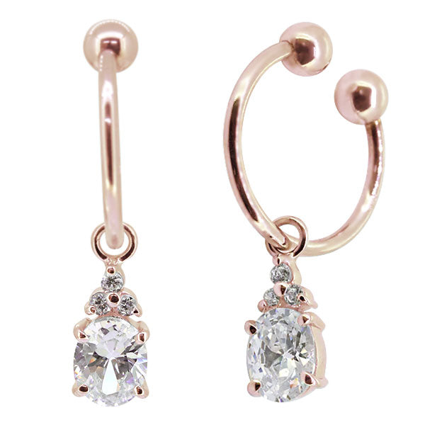 揺れる オーバル 大粒 フープイヤリング レディース イヤーカフ 選べる誕生石 天然石 k10 k18 pt900 ノンホールピアス 両耳用 (品番 me-0017)