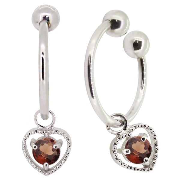 フープイヤリング レディース ハート 一粒 イヤーカフ 選べる誕生石 K10 K18 PT900 揺れる 天然石 Heart Hoop Earring 両耳セット オープンハート