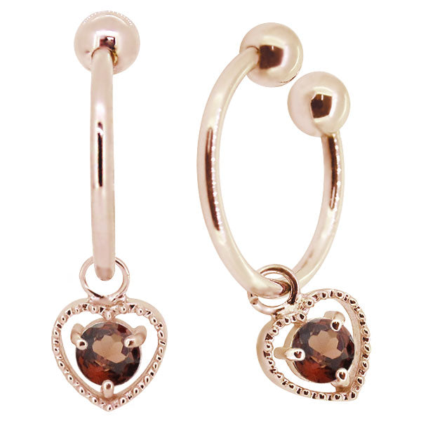 フープイヤリング レディース ハート 一粒 イヤーカフ 選べる誕生石 K10 K18 PT900 揺れる 天然石 Heart Hoop Earring 両耳セット オープンハート