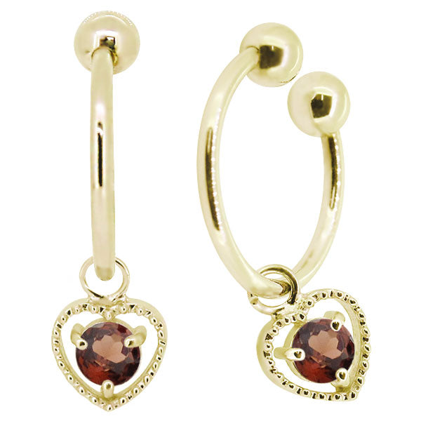 フープイヤリング レディース ハート 一粒 イヤーカフ 選べる誕生石 K10 K18 PT900 揺れる 天然石 Heart Hoop Earring 両耳セット オープンハート