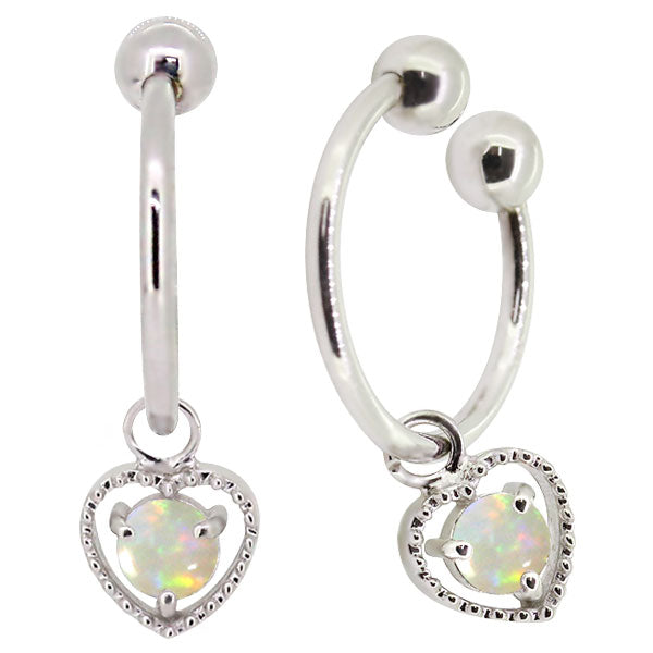 フープイヤリング レディース ハート 一粒 イヤーカフ 選べる誕生石 K10 K18 PT900 揺れる 天然石 Heart Hoop Earring 両耳セット オープンハート