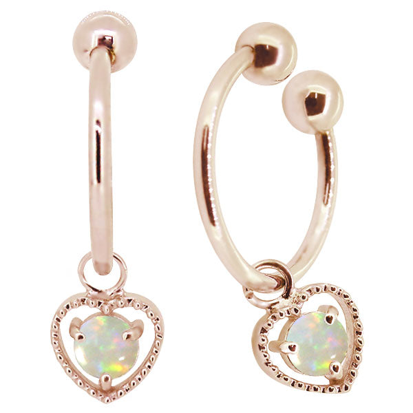 フープイヤリング レディース ハート 一粒 イヤーカフ 選べる誕生石 K10 K18 PT900 揺れる 天然石 Heart Hoop Earring 両耳セット オープンハート