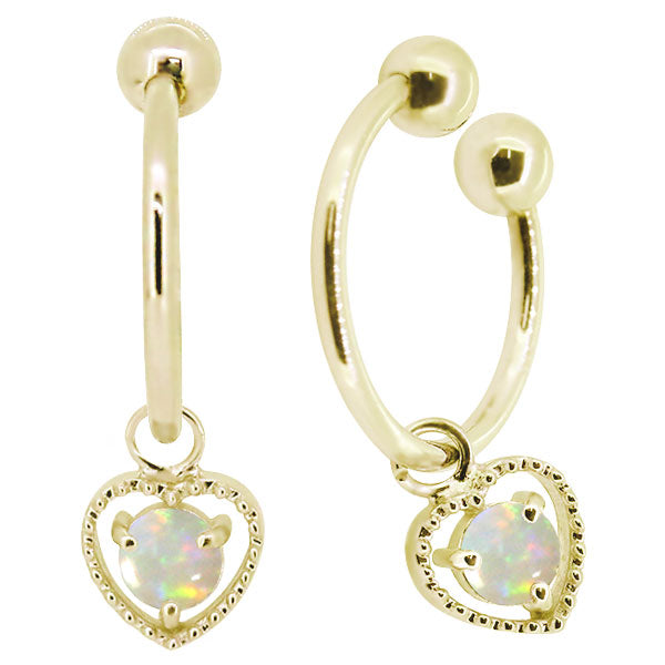 フープイヤリング レディース ハート 一粒 イヤーカフ 選べる誕生石 K10 K18 PT900 揺れる 天然石 Heart Hoop Earring 両耳セット オープンハート