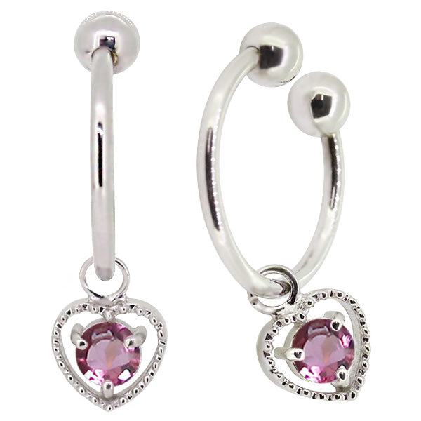 フープイヤリング レディース ハート 一粒 イヤーカフ 選べる誕生石 K10 K18 PT900 揺れる 天然石 Heart Hoop Earring 両耳セット オープンハート