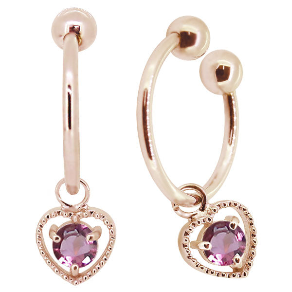 フープイヤリング レディース ハート 一粒 イヤーカフ 選べる誕生石 K10 K18 PT900 揺れる 天然石 Heart Hoop Earring 両耳セット オープンハート