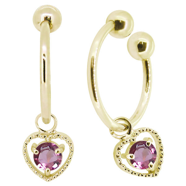 フープイヤリング レディース ハート 一粒 イヤーカフ 選べる誕生石 K10 K18 PT900 揺れる 天然石 Heart Hoop Earring 両耳セット オープンハート