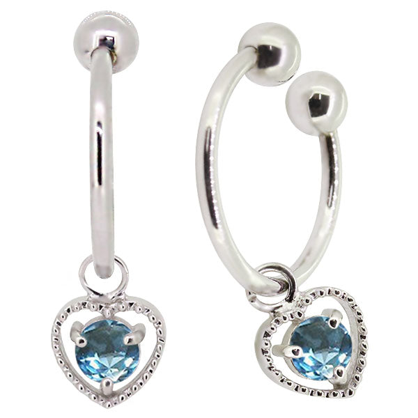フープイヤリング レディース ハート 一粒 イヤーカフ 選べる誕生石 K10 K18 PT900 揺れる 天然石 Heart Hoop Earring 両耳セット オープンハート