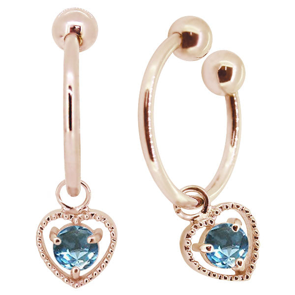 フープイヤリング レディース ハート 一粒 イヤーカフ 選べる誕生石 K10 K18 PT900 揺れる 天然石 Heart Hoop Earring 両耳セット オープンハート