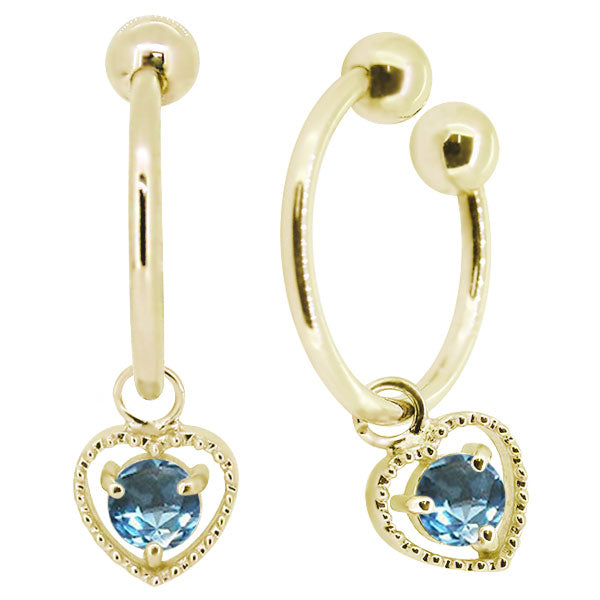 フープイヤリング レディース ハート 一粒 イヤーカフ 選べる誕生石 K10 K18 PT900 揺れる 天然石 Heart Hoop Earring 両耳セット オープンハート