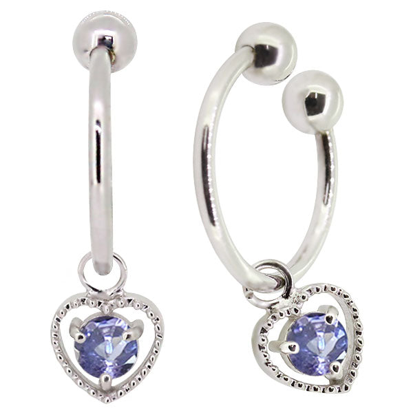 フープイヤリング レディース ハート 一粒 イヤーカフ 選べる誕生石 K10 K18 PT900 揺れる 天然石 Heart Hoop Earring 両耳セット オープンハート