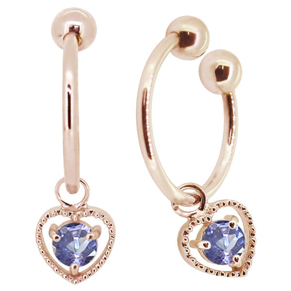 フープイヤリング レディース ハート 一粒 イヤーカフ 選べる誕生石 K10 K18 PT900 揺れる 天然石 Heart Hoop Earring 両耳セット オープンハート