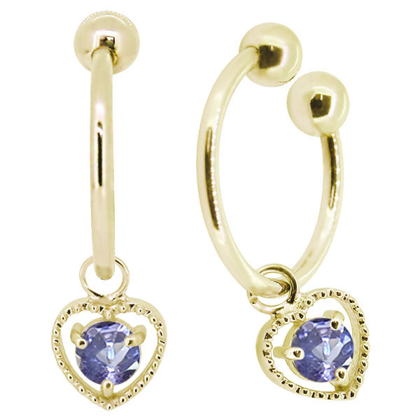 フープイヤリング レディース ハート 一粒 イヤーカフ 選べる誕生石 K10 K18 PT900 揺れる 天然石 Heart Hoop Earring 両耳セット オープンハート