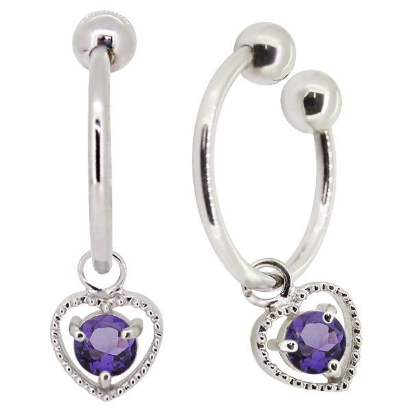 フープイヤリング レディース ハート 一粒 イヤーカフ 選べる誕生石 K10 K18 PT900 揺れる 天然石 Heart Hoop Earring 両耳セット オープンハート