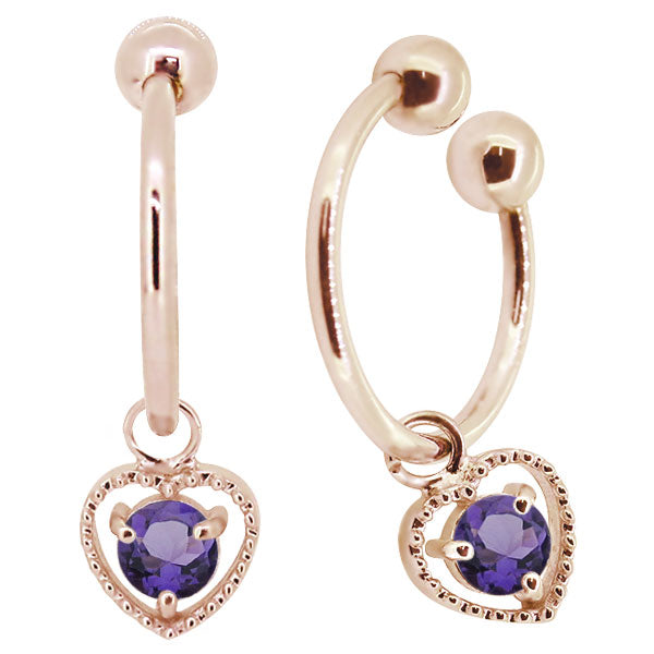 フープイヤリング レディース ハート 一粒 イヤーカフ 選べる誕生石 K10 K18 PT900 揺れる 天然石 Heart Hoop Earring 両耳セット オープンハート