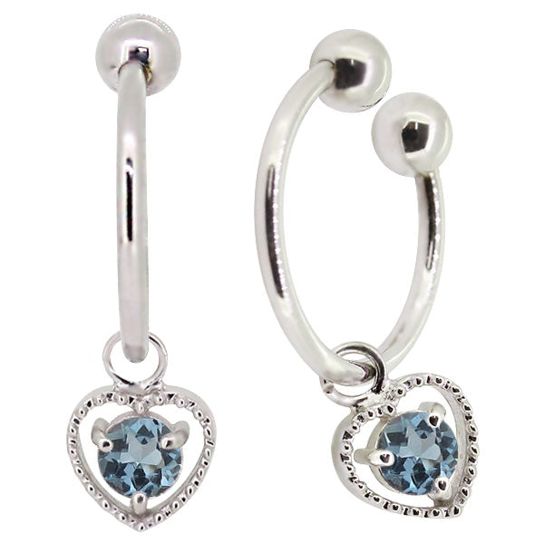 フープイヤリング レディース ハート 一粒 イヤーカフ 選べる誕生石 K10 K18 PT900 揺れる 天然石 Heart Hoop Earring 両耳セット オープンハート