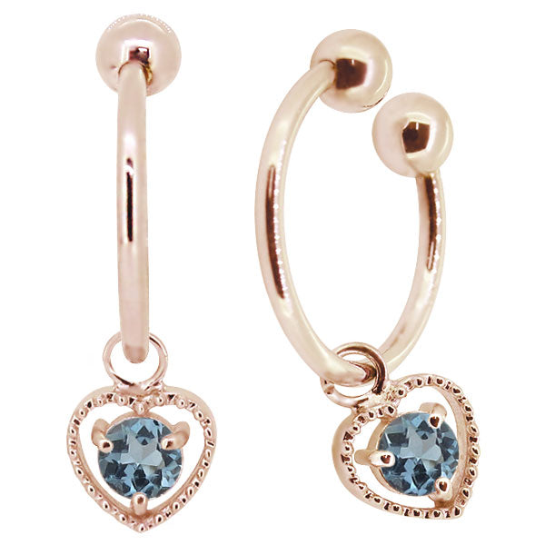 フープイヤリング レディース ハート 一粒 イヤーカフ 選べる誕生石 K10 K18 PT900 揺れる 天然石 Heart Hoop Earring 両耳セット オープンハート